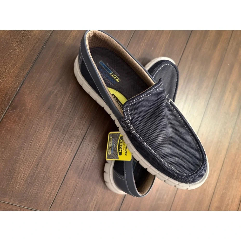 Skechers Mens Classic Fit Navy Slip On Shoes Goga Mat Arch 204128 NVY Size 8